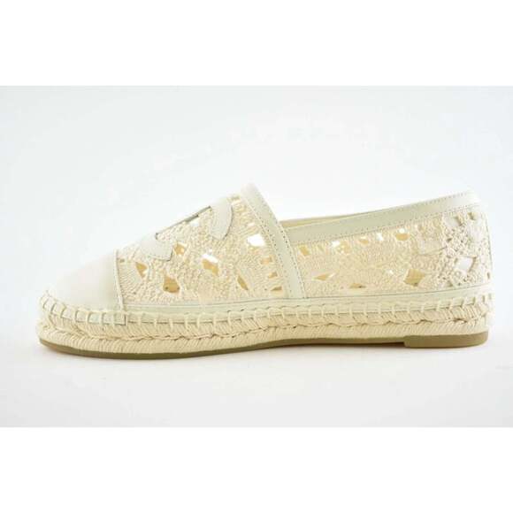 Chanel 20S Beige Ivory Patent Leather CC Logo Espadrille Slip On Ballet Flat 38 - Picture 3 of 9